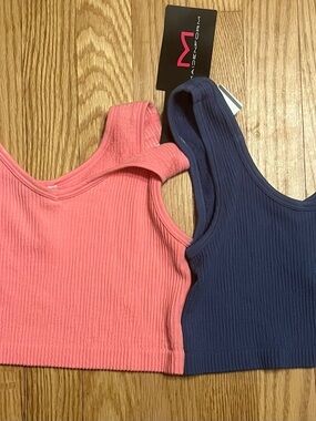 Maidenform Girls Ribbed Crop Bras - Coral & Navy - Large